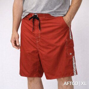 AFTCO Mens Board Short Swim Red Plaid Stripe Drawstring Unlined Size 40
